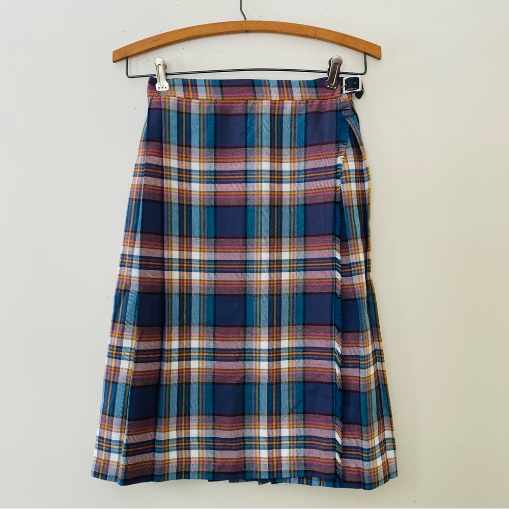 Vintage St. Michael Plaid Kilt Tartan Blue Purple Yellow Youth Size 14 Waist 20”